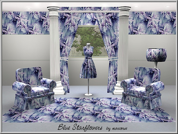Sims 3 — Blue Starflowers_marcorse by marcorse — Fabric pattern: dainty blue starflowers in a diagonal design