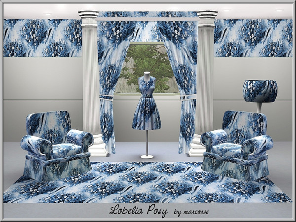 Sims 3 — Lobelia Posy_marcorse by marcorse — Fabric pattern: blue and white lobelia posy in a regular repeat design
