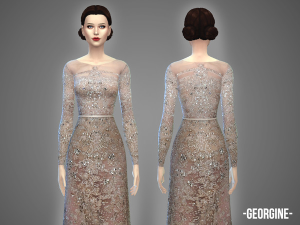 Sims 4 — Georgine - gown by -April- — Hey! This one is a belted gown with sewuin embroidery and sheer parts. 3 color