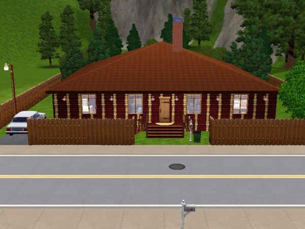Sims 3 — Typical by SayuriSakurai2 — The average one-story log cabin home. Warm lighting. Includes three bedrooms, two