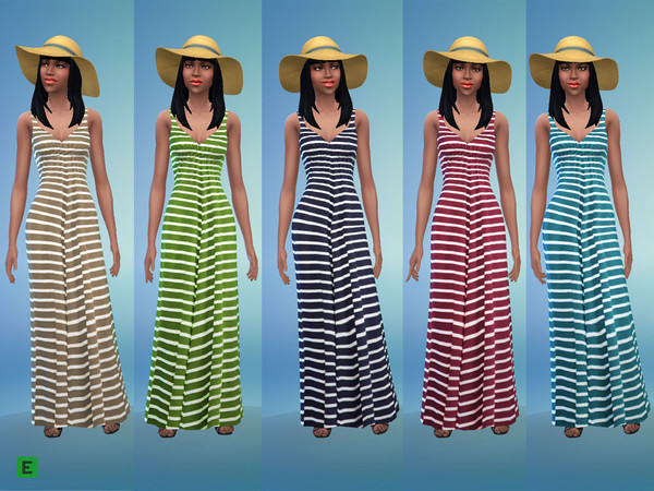 Sims 4 — Elfdor Long Stripe Dress by Elfdor — - 3 colors - everyday, party - cotton summer dress - teen to elder - stand