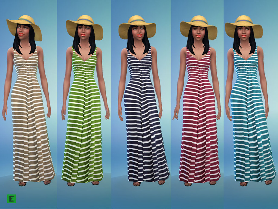 The Sims Resource - Elfdor Long Stripe Dress