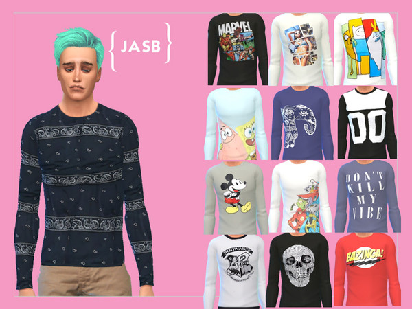Sims 4 — Long sleeve t-shirts  by bobojellycatface2 — 13 Long sleeved t-shirts for male sims. 