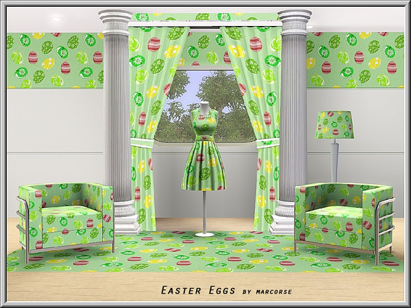 Sims 3 — Easter Eggs_marcorse by marcorse — Themed pattern - coloured Easter eggs in a random repeat design on green.