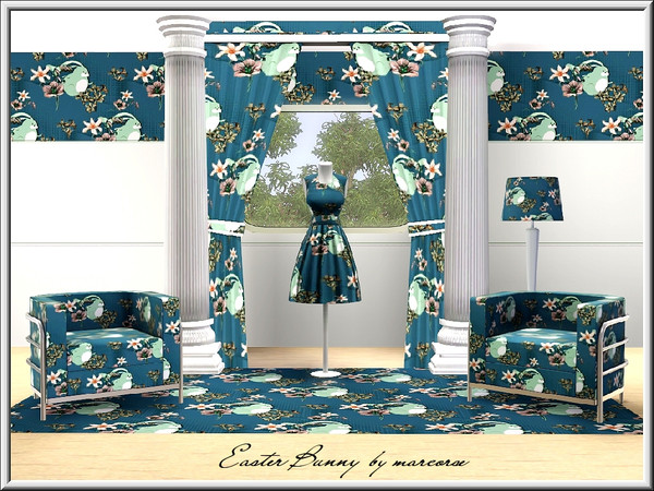 Sims 3 — EasterBunny_marcorse by marcorse — Themed pattern - cartoon Easter bunny and lilies.