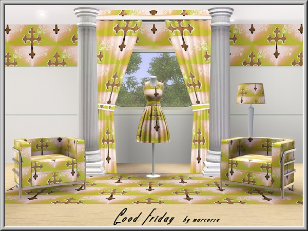 Sims 3 — Good Friday_marcorse by marcorse — Themed pattern: traditional Easter cross and lilies in pink and brown