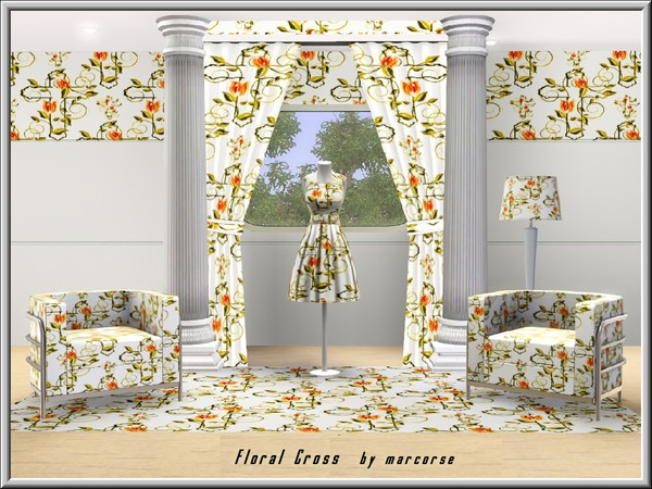 Sims 3 — Floral Cross_marcorse by marcorse — Themed pattern: Christian cross wreathed in flowers for Easter.