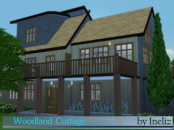 Sims 4 — Woodland Cottage by Ineliz — This wooden cottage is an ideal hideaway for a big household! It is designed as