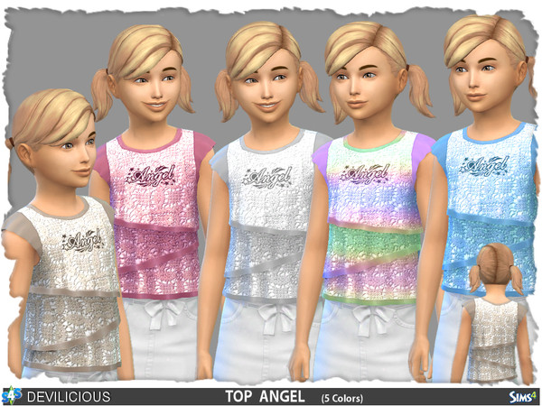 Sims 4 — Top Angel by Devilicious — Angel Top with croshed parts and Angel application, comes in 5 colors. Categorie: