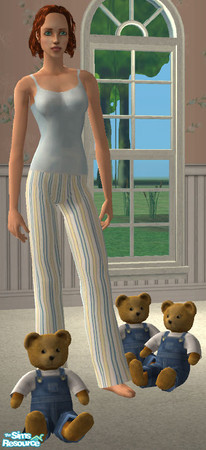 Sims 2 — VS Blue & Yellow Stripe Jammies by Vanilla Sim — Soft light blue tank with 100% cotton jammy pants for