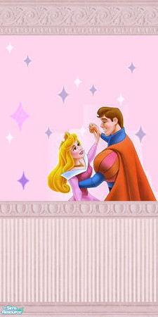 Sims 2 — Sleeping Beauty Disney Walls - Dance by foxysensei — Aurora and the Prince dance the night away on this pink