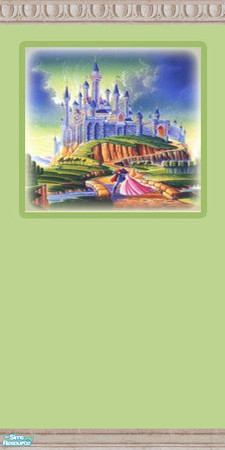 Sims 2 — Sleeping Beauty Disney Walls - Green by foxysensei — A green wall featuring Aurora and the Prince dancing in