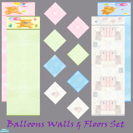 Sims 2 — Balloons Walls and Floors Set by Sheera — This set includes 12 items : 4 walls and their 8 matching floors with