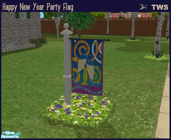 Sims 2 — Happy New Year Party Flag by wildstar24 — Features two toasting champaigne glasses on a swirling background;