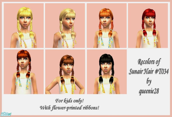 Sims 2 — Recolors of Sunair Hair #T034 by queenie28 — I did these colors for my cute little sim kiddies. These are