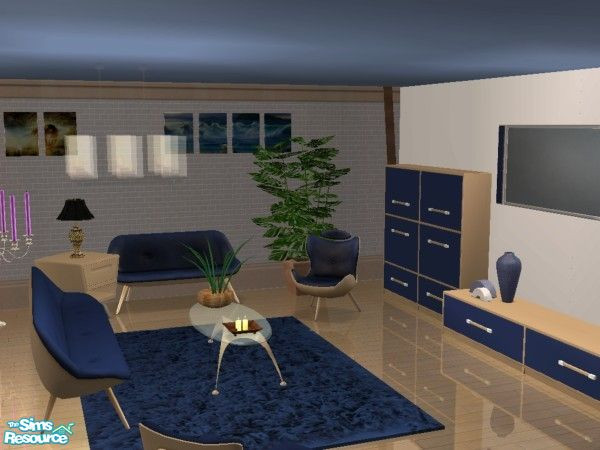 Sims 2 — Magali Living Recol-Part1 - Rug by MysticVelvet — Retexture of Echos 3x4 rug in a shaggy blue.