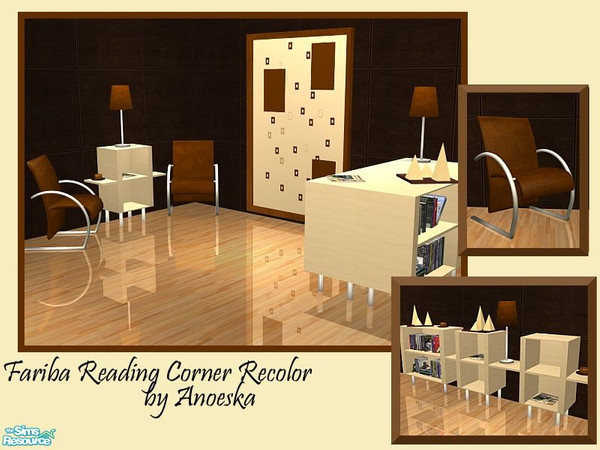 Sims 2 — Fariba Readingcorner recolor by AnoeskaB — Modern darkbrown and lightwood readingcorner. Bookcase and endtable