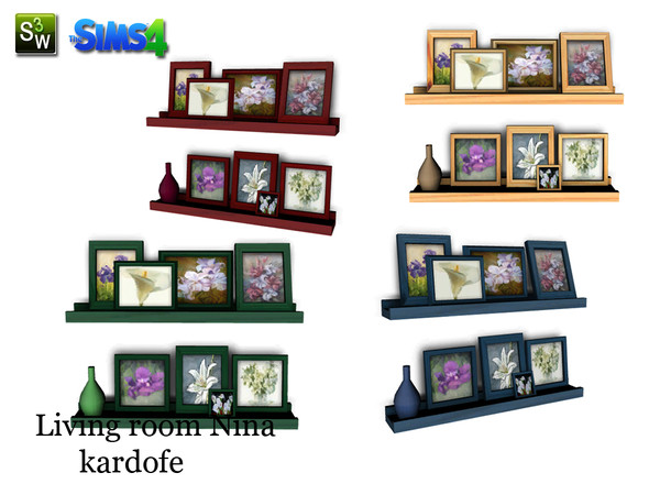 Sims 4 — kardofe_Lliving room Nina_Pictures by kardofe — Two shelves with boxes with floral motif