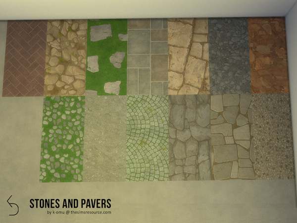 Sims 4 — Stones & Pavers Terrain flooring by k-omu2 — All the in-game stone and paver terrain paints converted into