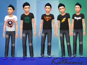 Sims 4 — Superheroes Shirts for Kids by Kathenis2 — 5 Superhero shirts for your Kids. Marvel: Captain America, Flash DC: