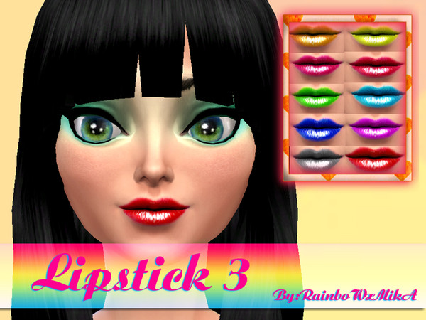 Sims 4 — Lipstick 3 by RainboWxMikA2 — Hello everyone! This lipstick is available in 10 colours. Leave your comments ^_^ 