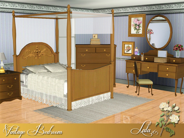 Sims 3 — Vintage Bedroom Set by Lulu265 — A lovely Wooden bedroom in a vintage style . 2 wood variations included. Sweet