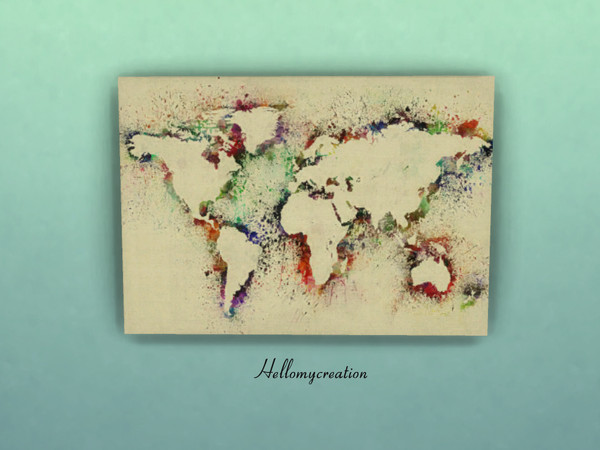 Sims 4 — Canvas world's map by daanlavigne2 — If you like traveling and colors this painting is specially made for you