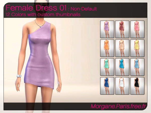 Sims 4 — Female Dress 01 by MorganeParis — 12 Dress colors with custom thumbnails Non-default, It will add new dress to