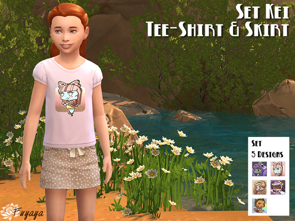 Sims 4 — Set Kei by Fuyaya — 5 tee-shirt with cute and scary kei caracters. The dress are inspired by the pattern on the