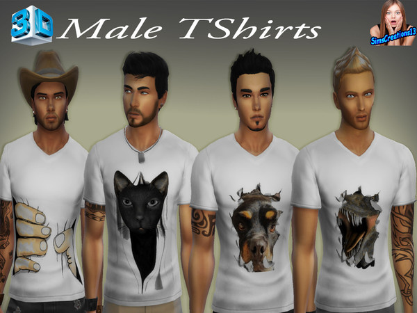 Sims 4 — 3D Male T-shirts by SIMSCREATIONS13 — 3D Male T-shirts with 4 designs.
