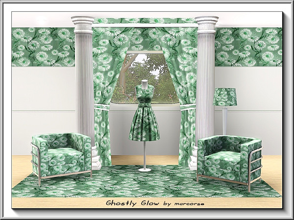 Sims 3 — Ghostly Glow_marcorse by marcorse — Fabric pattern: large white daisies with a ghostly glow.
