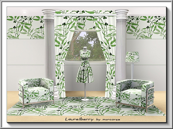 Sims 3 — Laurelberry_marcorse by marcorse — Fabric pattern: interlocking sprays of laurelberry foliage in neutral shades