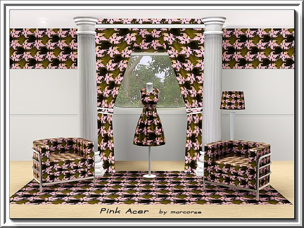 Sims 3 — Pink Acer_marcorse by marcorse — Fabric pattern: horizontal strings of pink acer leaves