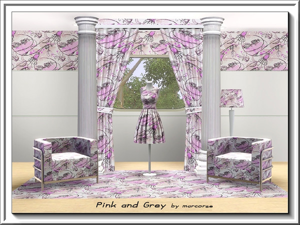 Sims 3 — Pink and Grey_marcorse by marcorse — Fabric pattern pretty floral design in pink and grey.