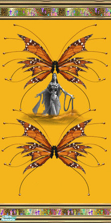 Sims 2 — forbidden beauty  by skinflin — yellow walls with butterfly's and woman.