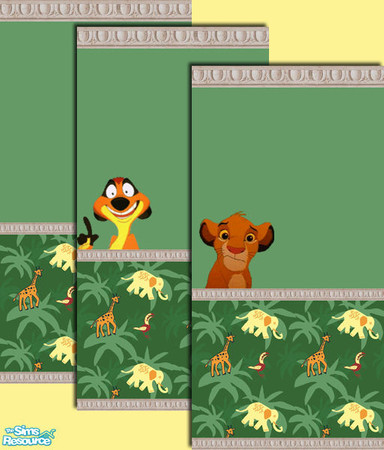 Sims 2 — Lion King - Green Jungle Walls by foxysensei — A set of 3 green walls: Plain, Simba and Timon. 