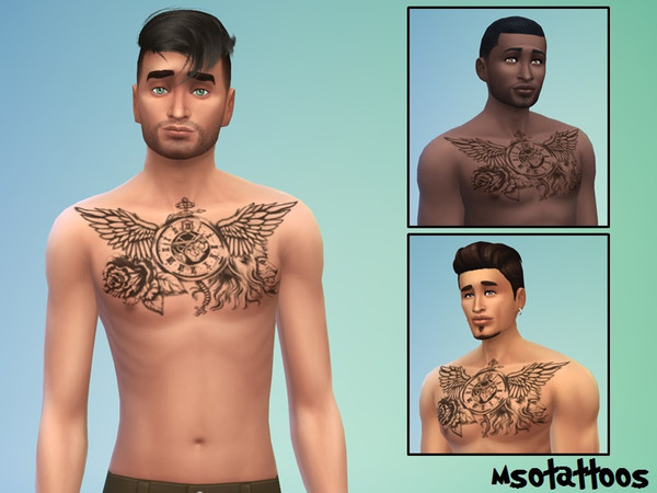 Sims 4 — Wings Chest Tattoo for Men by luvjake_ — For men only, it matches all skin colors. Created for The Sims 4.