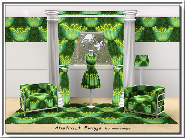 Sims 3 — Abstract Swags_marcorse by marcorse — Fabric pattern: abstract swags in green and yellow