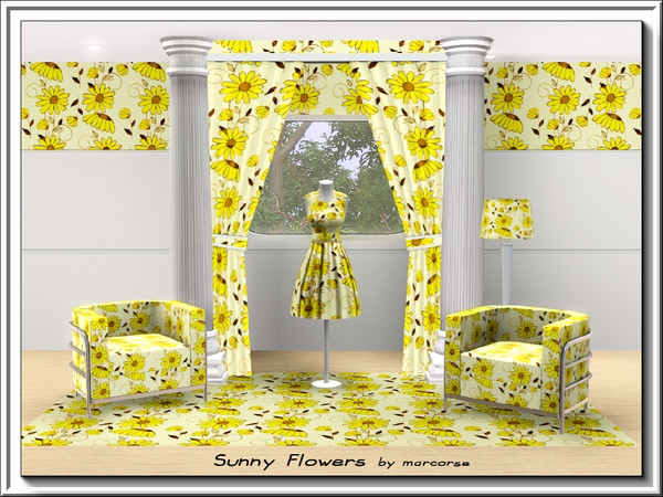 Sims 3 — Sunny Flowers_marcorse by marcorse — Fabric pattern: vertical design of sunflowers in yellow and brown