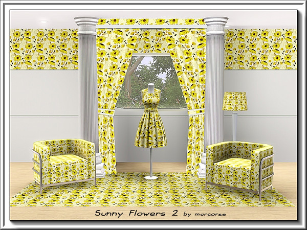 Sims 3 — Sunny Flowers 2_marcorse by marcorse — Fabric pattern: vertical design of sunflowers in yellow and brown - small