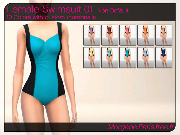 Sims 4 — Swimsuit 01 by MorganeParis — 10 colors with custom thumbnails Non-default, It will add new swimsuit to your