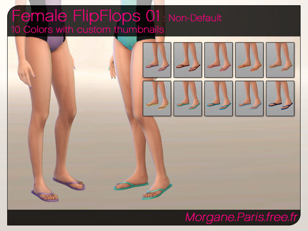 Sims 4 — FlipFlops Shoes 01 by MorganeParis — 10 colors with custom thumbnails Non-default, It will add new shoes to your