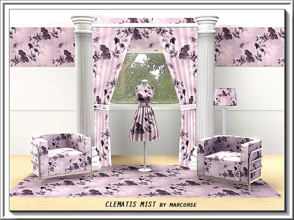 Sims 3 — Clematis Mist_marcorse by marcorse — Fabric pattern - clematis vine in a misty pale lilac.