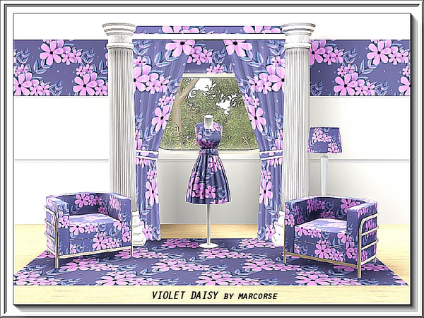 Sims 3 — Violet Daisy_marcorse by marcorse — Fabric pattern: pretty daisy and leaf design in pink/violet.
