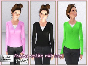Sims 3 — T-shirt Plunging neckline with inset by AniFlowersCreations — A comfortable t-shirt with plunging neckline