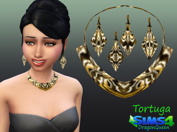 Sims 4 — Tortuga by DragonQueen — Hammered metals create a unique set of jewelry, includes a necklace and four pairs of