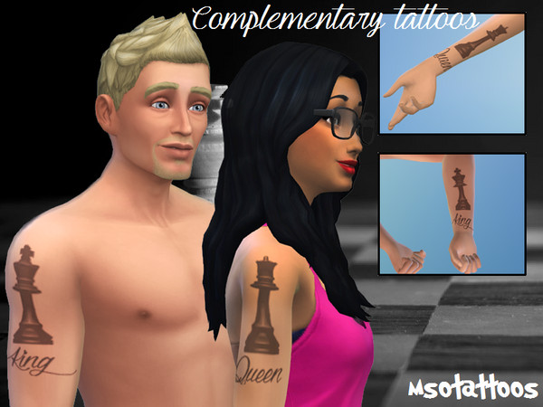 Sims 4 — Complementary Arm Tattoos - Chess by luvjake_ — A cute tattoo for couples. Chess pieces. It matches all