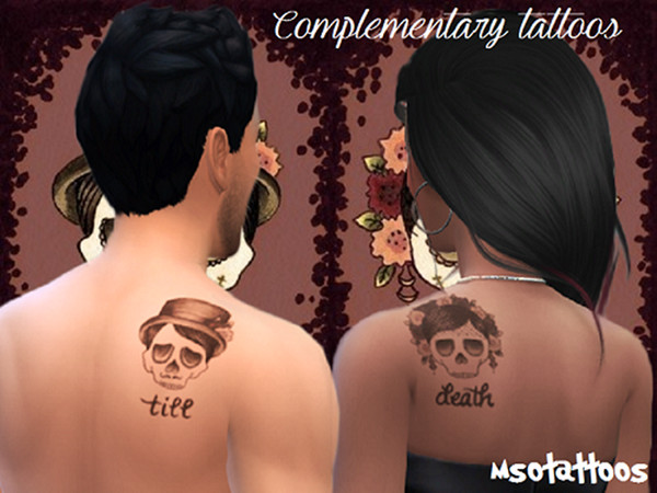 Sims 4 — Complementary Back Tattoos - Skulls by luvjake_ — Groom and bride complementary tattoos for married couples. It