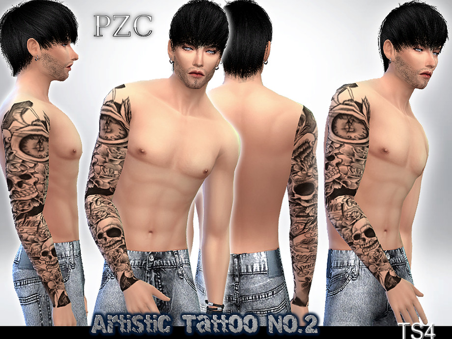 Sims 4 - Artistic Sleeve Tattoo No.2 by Pinkzombiecupcakes - Full sleeve ar...