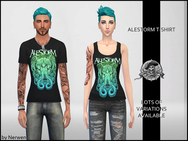 Sims 4 — Alestorm T-shirt by Nerwen6662 — Ahoy ! These are t-shirts for sims who love heavy metal pirates ! Enjoy :)